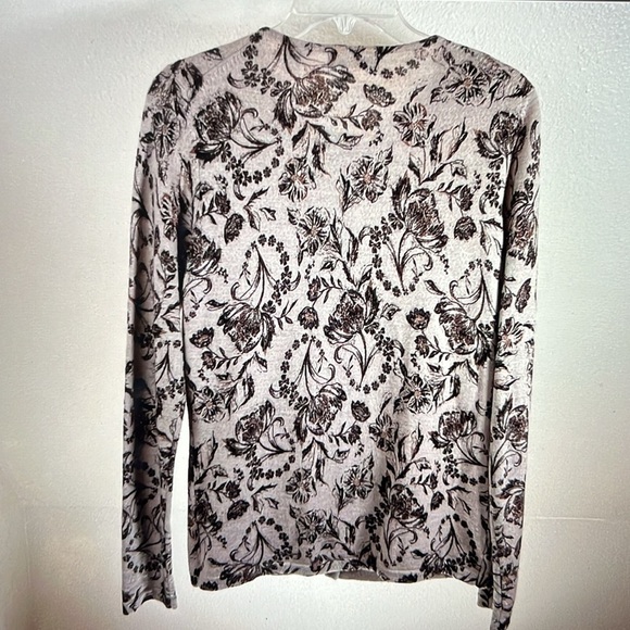 KATE HILL ITALIAN MERINO WOOL Button down cardigan. Brown Floral. Size Small - Picture 8 of 8